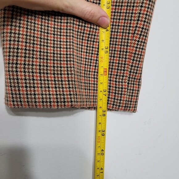 Vintage Tan & Orange Y2K Houndstooth Winter Flat 90s Front Straight Leg Pants 4 - Picture 10 of 13